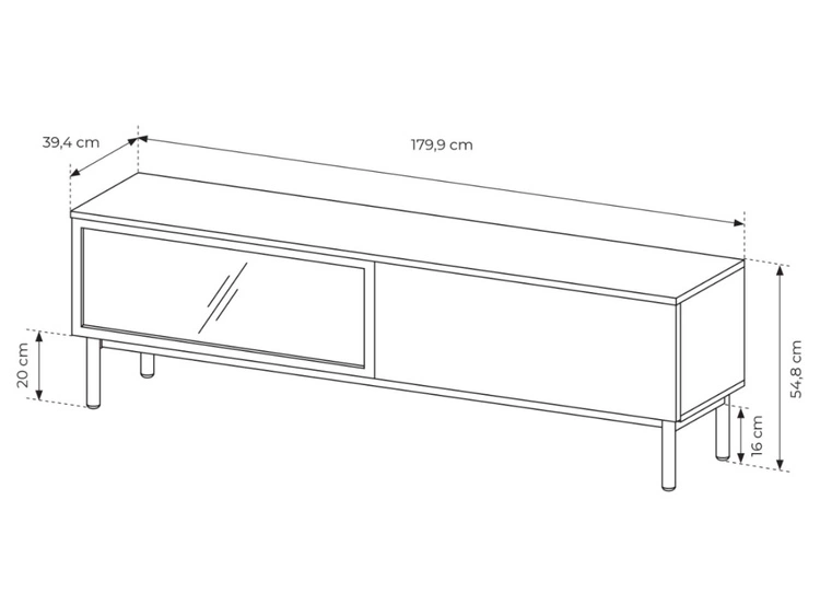 TV-Lowboard mit Türen 180 Loara Eich Evoke, Schwarz