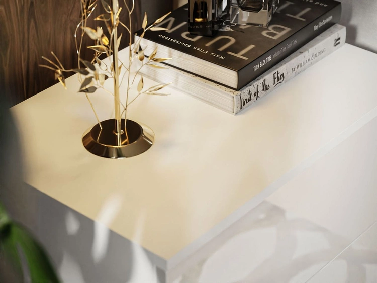 Nachttisch mit Schubladen auf Schwarzen Metallbeinen Nuveo Weiß Hochglanz