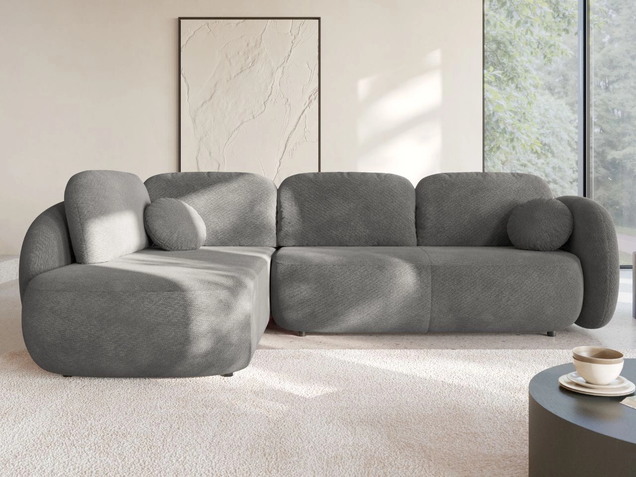 Ecksofa mit Schlaffunktion und Bettkasten Links Carino Grau