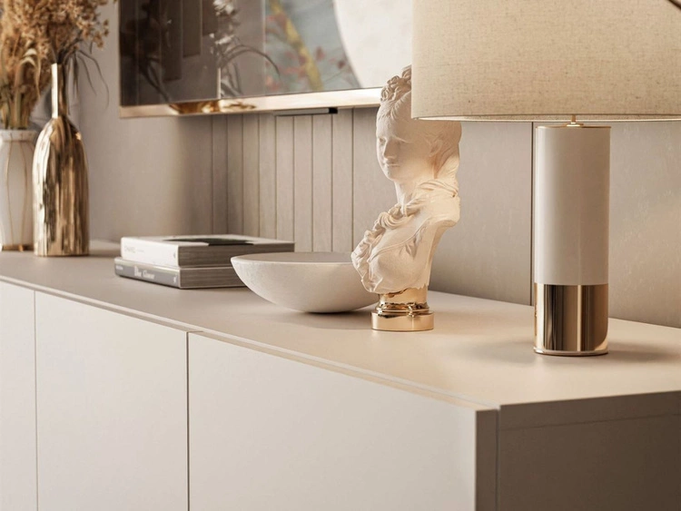 TV-Lowboard mit Türen auf Goldenen Metallbeinen 200 cm Nodoo Kaschmir