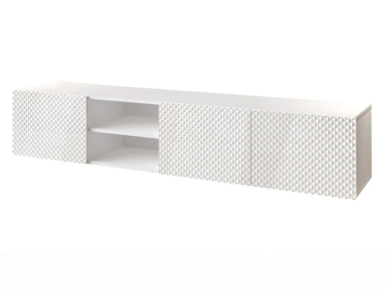 Hängender TV-Schrank mit 3D-gefrästen Fronten Celiane Weiß Glanz