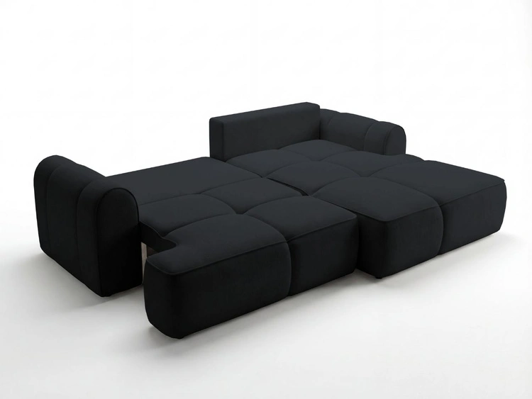 Ecksofa L-Form Rechts mit Schlaffunktion und Bettkasten Bonno Schwarz