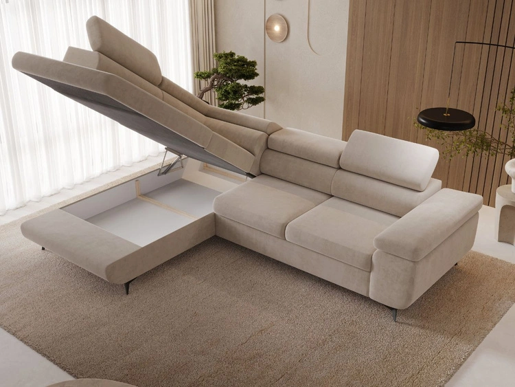 Ecksofa mit Schlaffunktion und Bettkasten Argon Links Beige