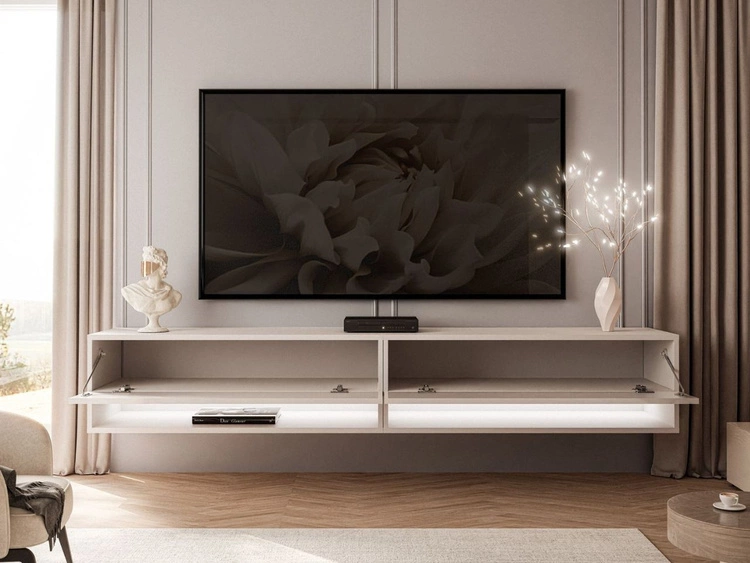 Hänge TV-Schrank 180 cm für Wohnzimmer mit LED-Beleuchtung Aurelie Kaschmir matt
