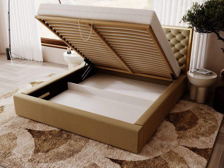 Polsterbett mit Bettkasten und Lattenrost 200x200 Bonito Braun