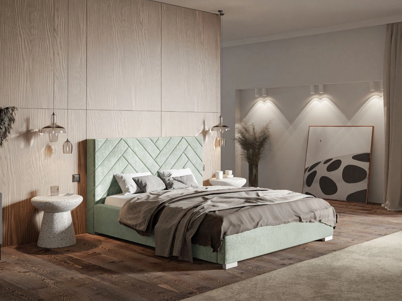 Polsterbett mit Bettkasten und Lattenrost 180x200 Toreto Hellgrün