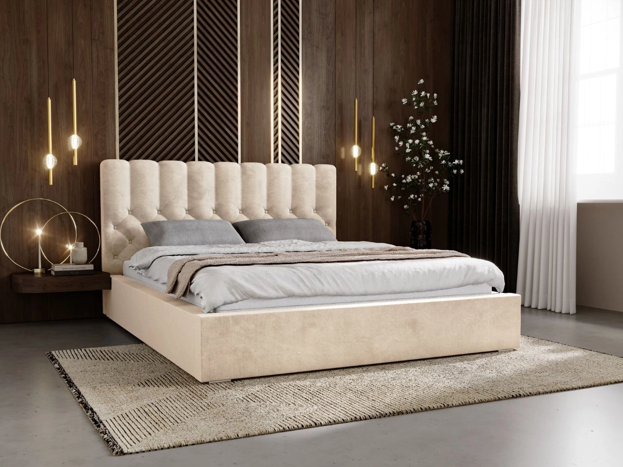 Polsterbett mit Bettkasten und Lattenrost 160x200 Roma Beige