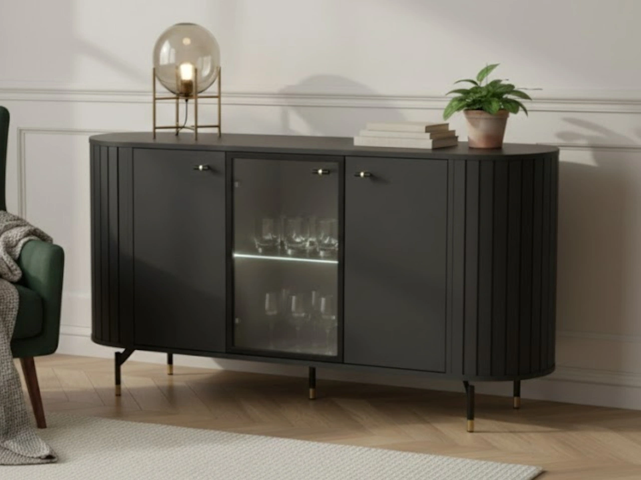 Kommode dreitürige Soria Schwarz mat