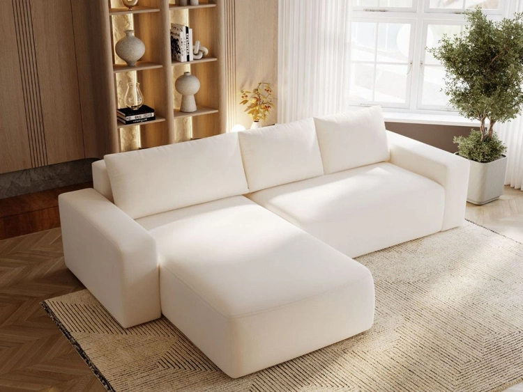 Ecksofa L-Form Links mit Schlaffunktion und Bettkasten Tazones Creme