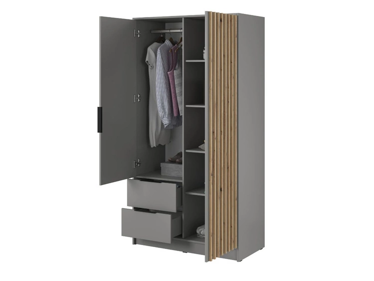 Kleiderschrank 105 cm Macron Grau, Artisan Eiche