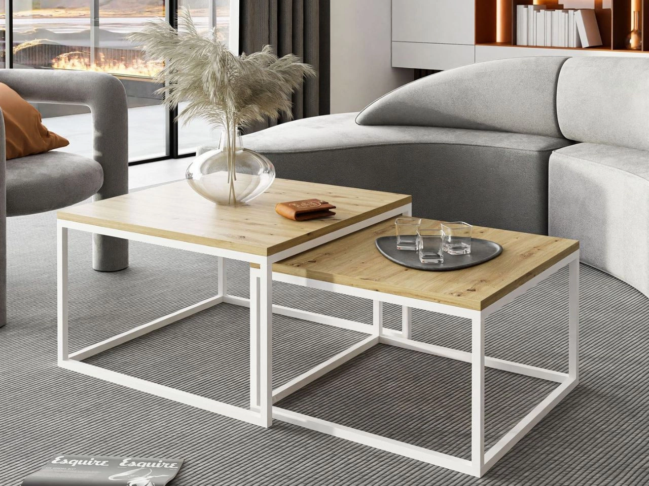 Couchtisch auf weißem Gestell Asumi Eiche Artisan 36x42
