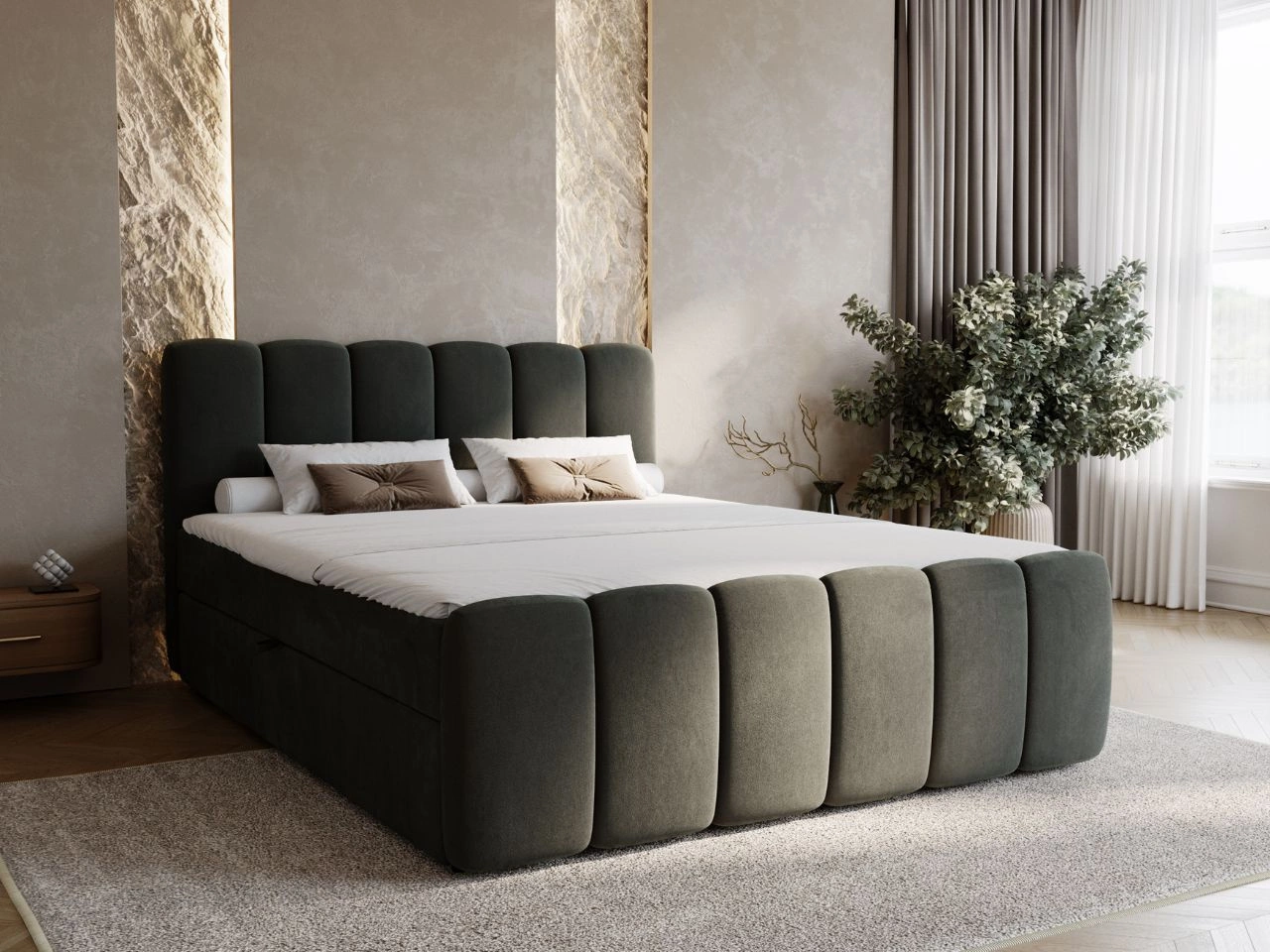 Boxspringbett mit Bettkasten 140x200 Cloud Dunkelgrau