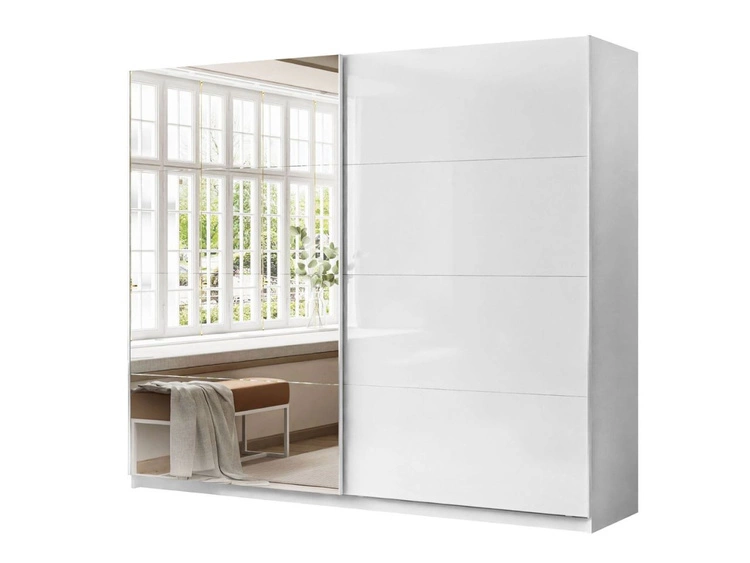 Schwebetürenschrank Zweitüriger mit Spiegel 244 cm Nuveo Weiß Hochglanz