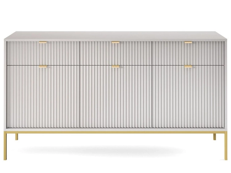 Kommode mit Türen und Schubladen Amber Grau auf goldenen Beinen