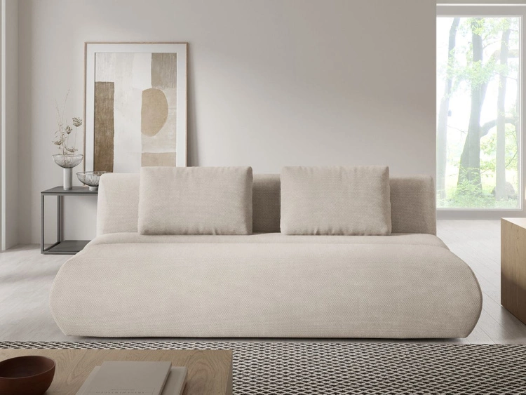 Schlafsofa mit verstellbarer Rückenlehne, Schlaffunktion und Bettkasten Figo Beige