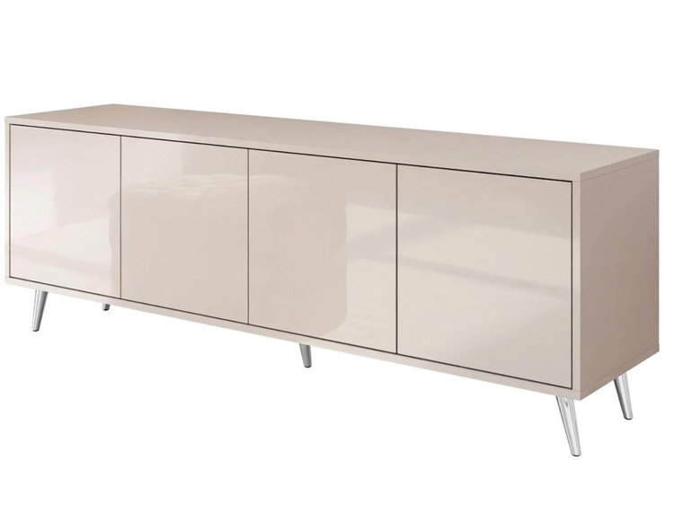 TV-Lowboard mit Türen auf silbernen Füßen Vivance, Kaschmir Hochglanz