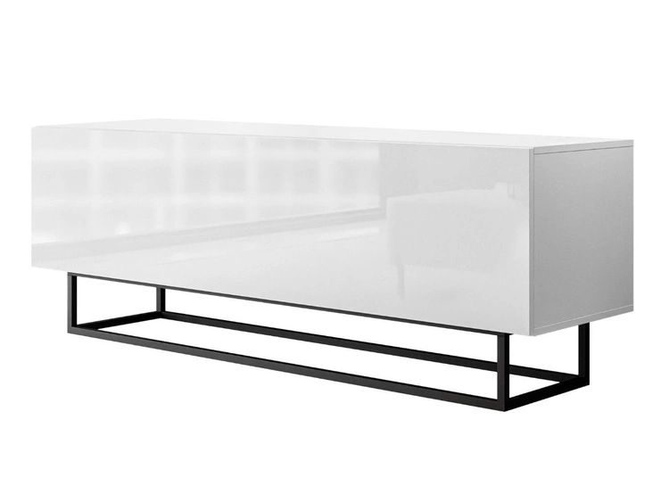 TV-Lowboard mit Türen auf Schwarzen Metallgestell150 cm Nodoo Weiß Hochglanz