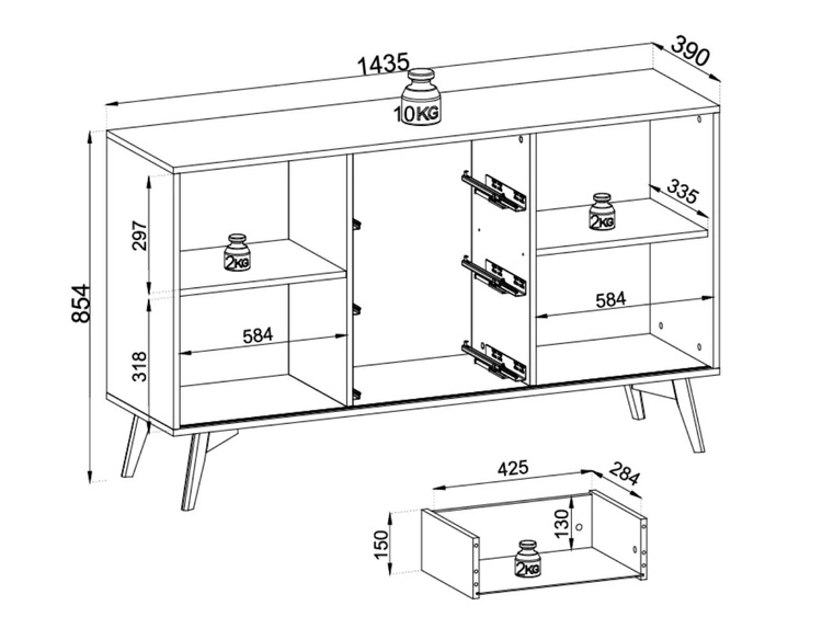 Kommode mit Türen und Schubladen Soil Barock Eiche, Schwarz