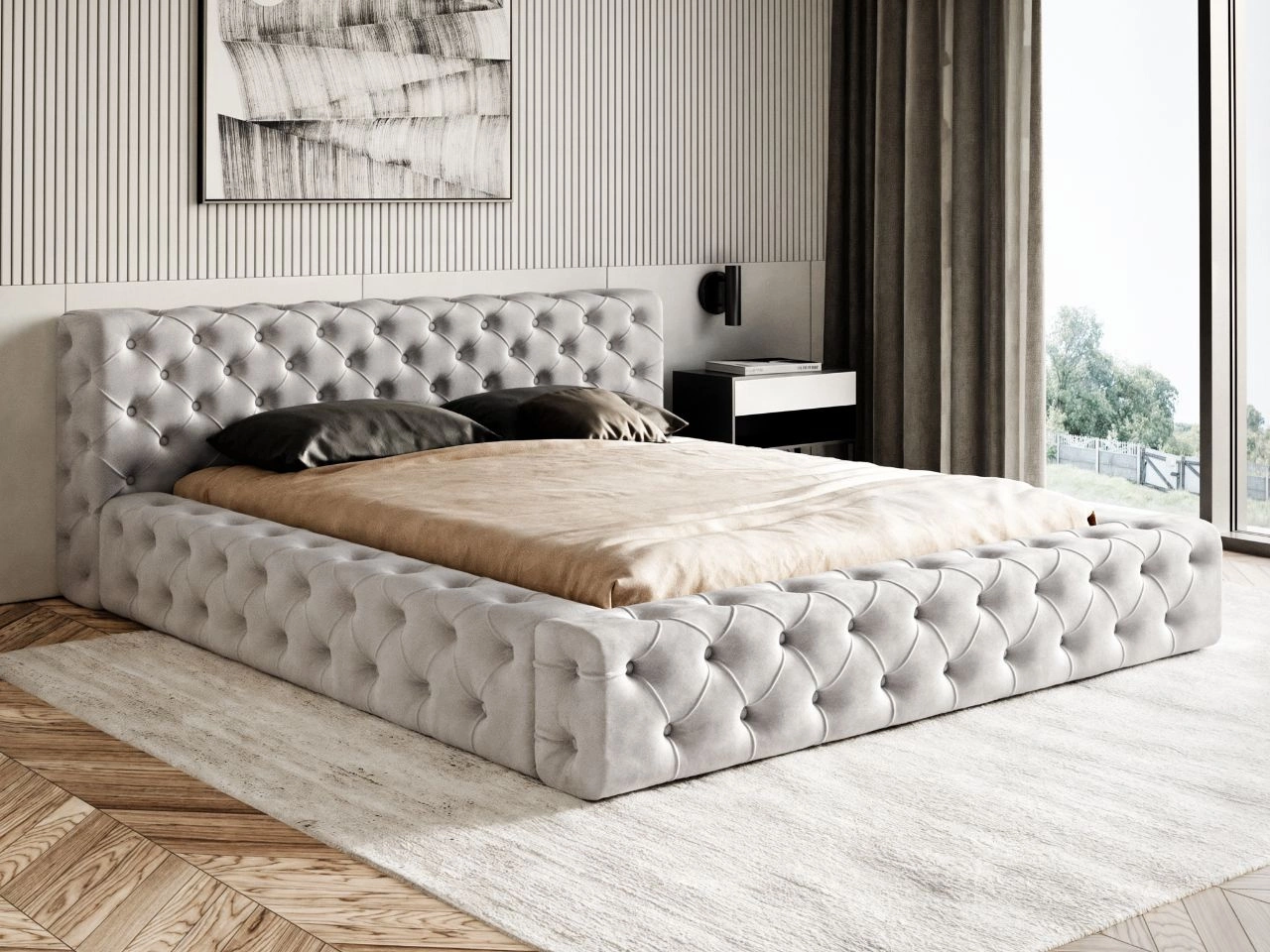 Polsterbett mit Bettkasten und Lattenrost 160x200 Palini Hellgrau
