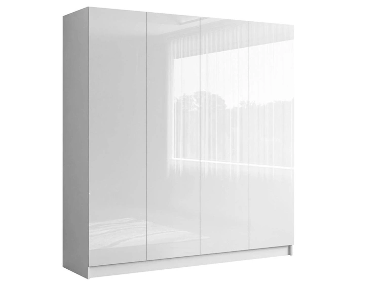 Viertüriger Kleiderschrank mit Drehtüren Ameli Weiß Hochglanz