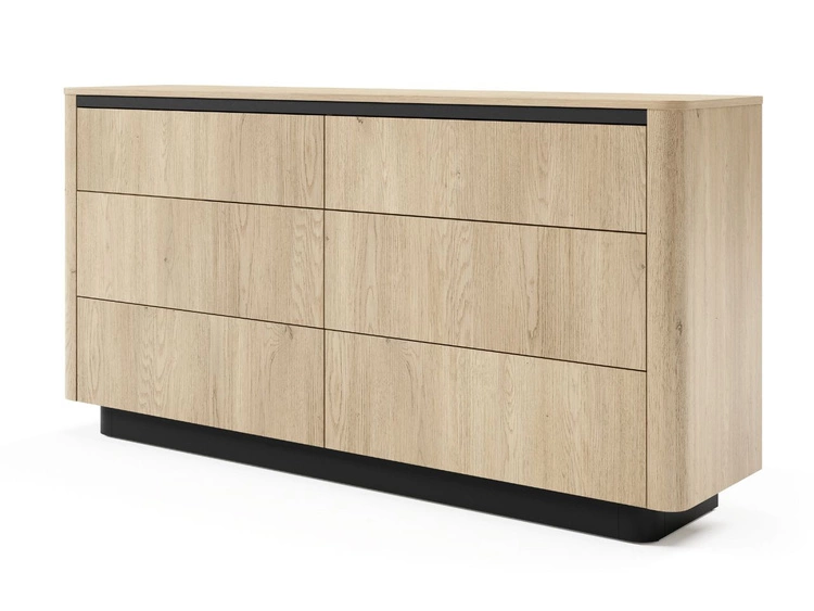 Kommode mit sechs Schubladen 160 cm Fascino Eiche Cremona, Schwarz