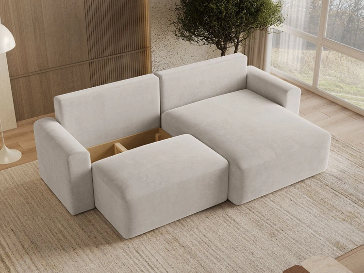 Ecksofa L-Form mit Schlaffunktion und Bettkasten Aurora Hellbeige