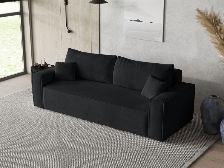 Schlafsofa mit Bettfunktion und Bettkasten Sivra Schwarz