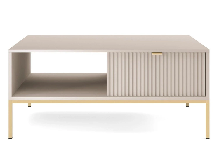 Couchtisch mit Stauraum Amber Kaschmir auf goldenen Beinen