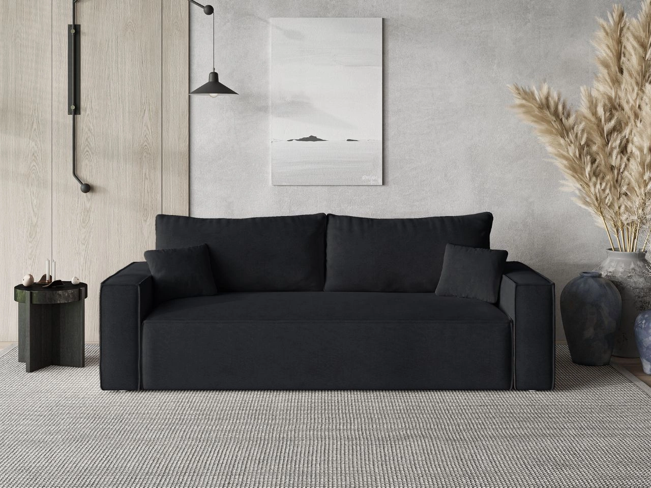 Schlafsofa mit Bettfunktion und Bettkasten Sivra Schwarz