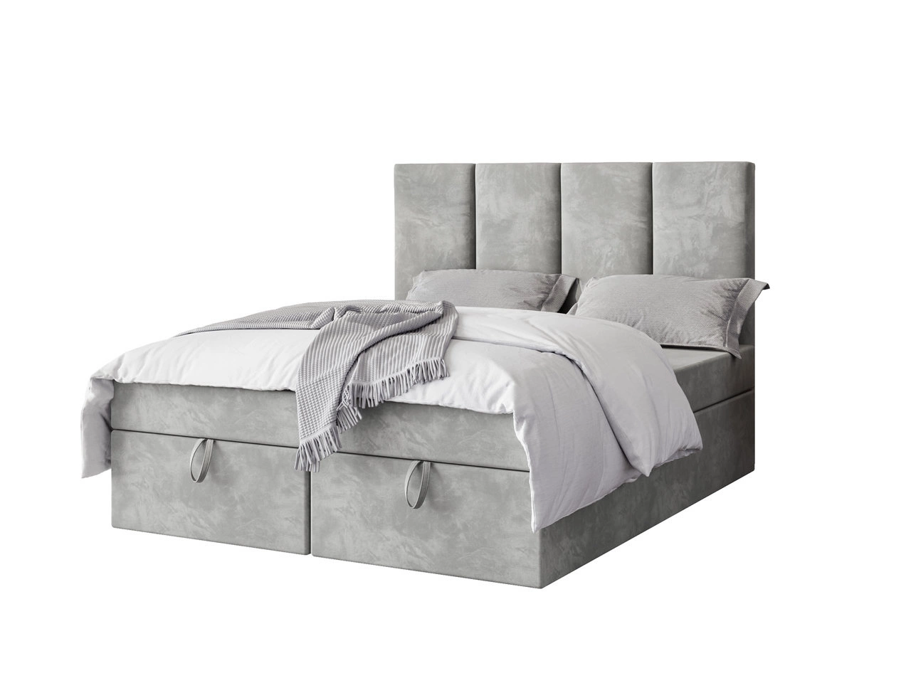 Elegant Boxspringbett mit Bettkasten 140x200 Olmo - Hellgrau