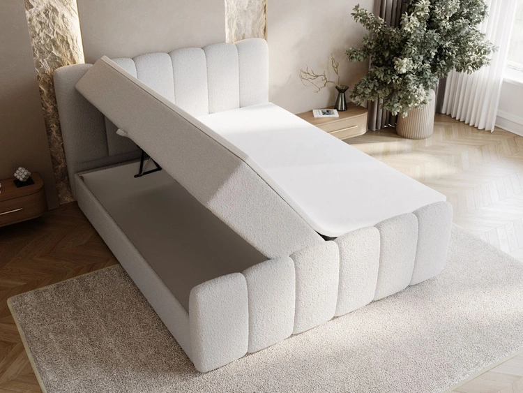 Boxspringbett mit Bettkasten 160x200 Bouclé-Stoff Cloud Grau