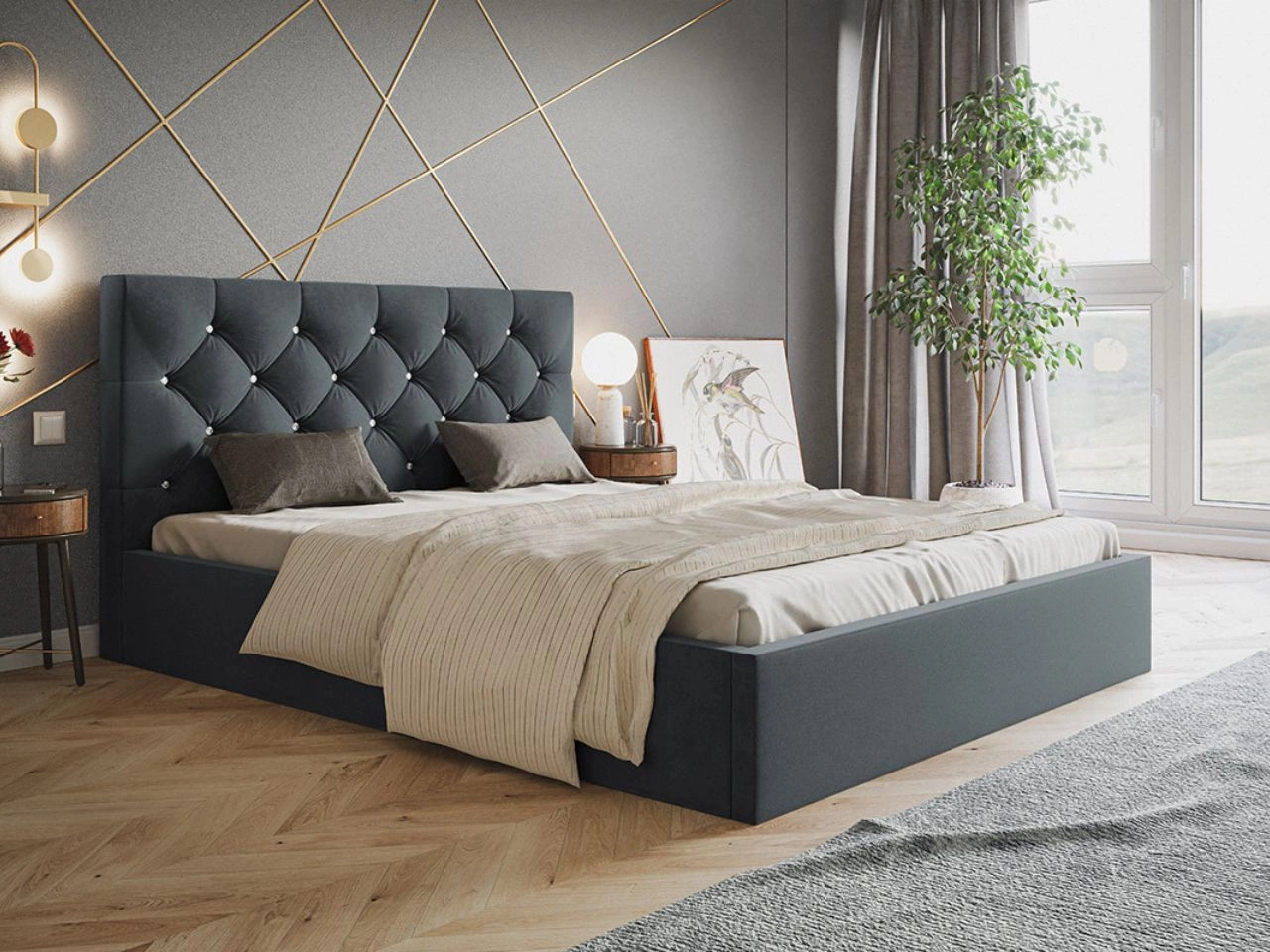 Polsterbett mit Bettkasten und Lattenrost 160x200 Selva Dunkelgrau