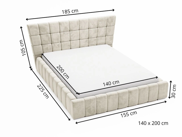 Polsterbett mit Bettkasten und Lattenrost 140x200 Paris Beige