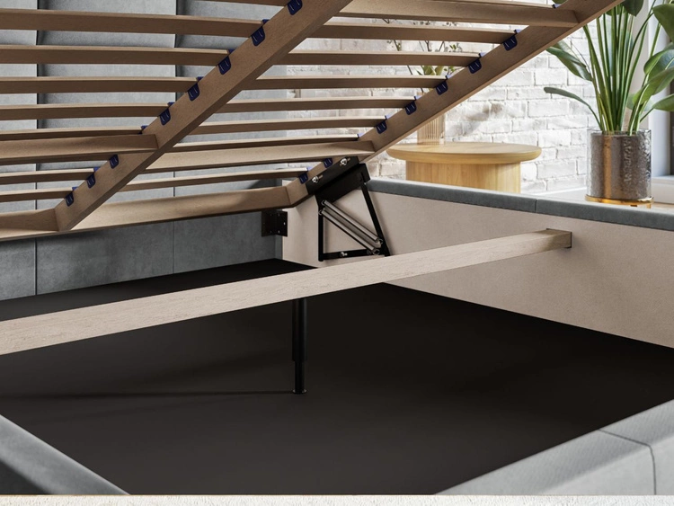 Polsterbett mit Bettkasten und Lattenrost 140x200 Malo Hellgrau