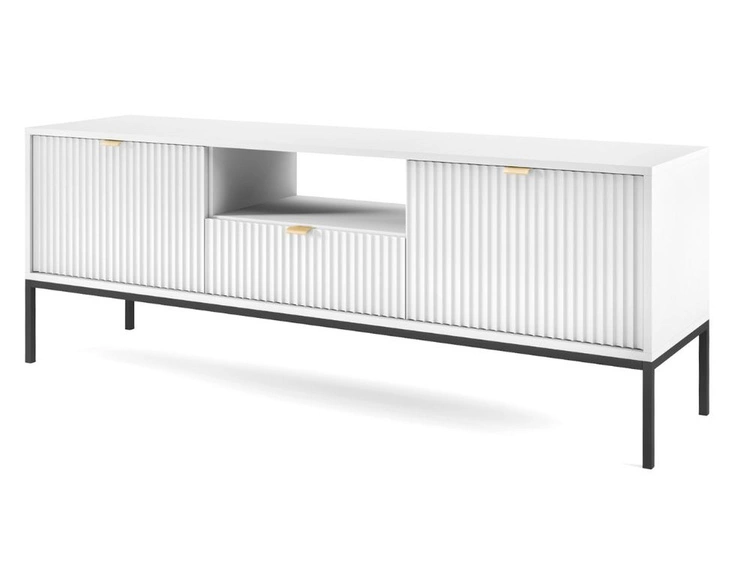 TV-Lowboard mit Schubladen und Türen Amber Weiß, Schwarz Frame