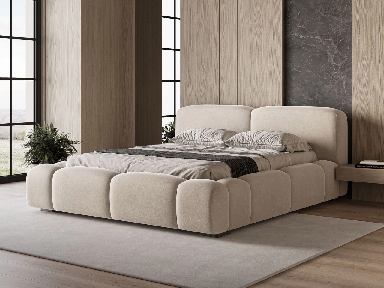 Polsterbett mit Bettkasten und Lattenrost 180x200 Aubi Beige