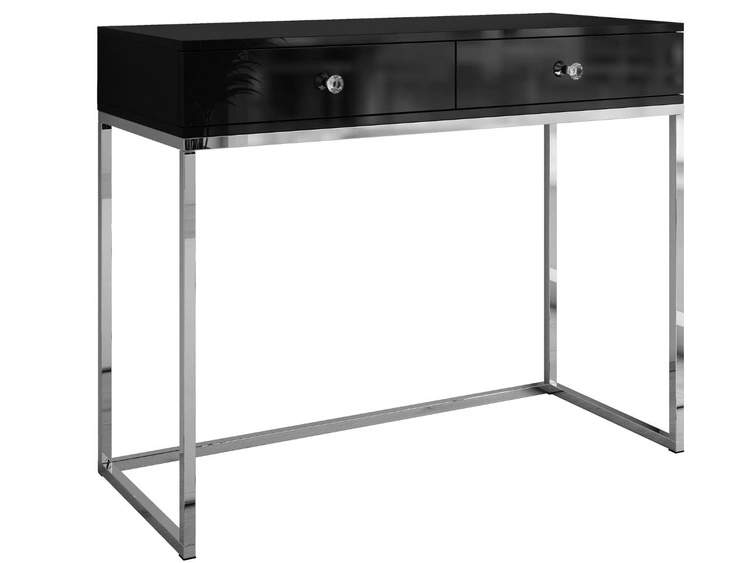 Konsolentisch mit Schubladen, silbernem Gestell und Kristallgriffen Brisa Schwarz Hochglanz