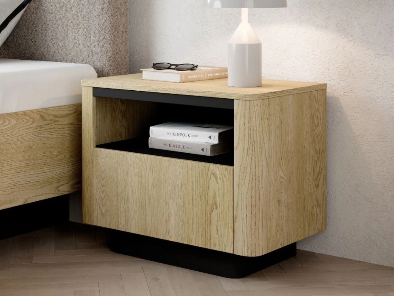 Nachttisch mit Schublade Fascino Eiche Cremona, Schwarz