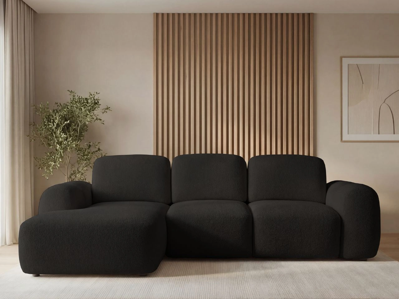 Ecksofa L-Form mit Schlaffunktion und Bettkasten Avelin Links Schwarz