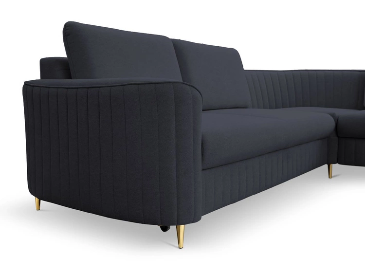 Ecksofa L-Form Links mit Schlaffunktion und Bettkasten Limon Dunkelblau