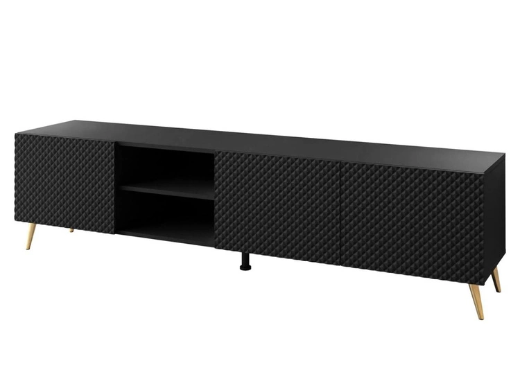 TV-Schrank mit goldenen Metallbeinen und gefrästen Fronten 3D Celiane Schwarz matt
