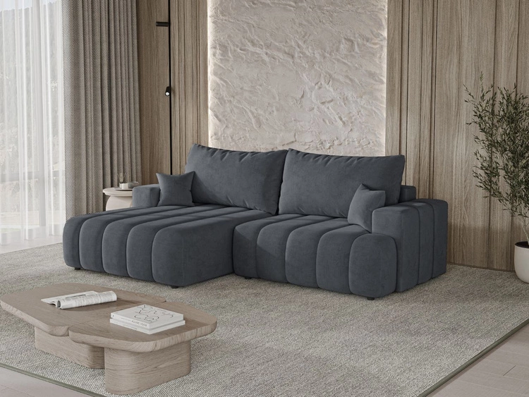 Ecksofa L-Form Links mit Schlaffunktion und Bettkasten Caleo Grau