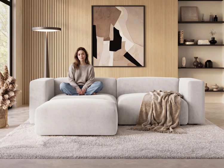 Ecksofa L-Form Links Moderne Cord Ecksofa Landi Hellbeige
