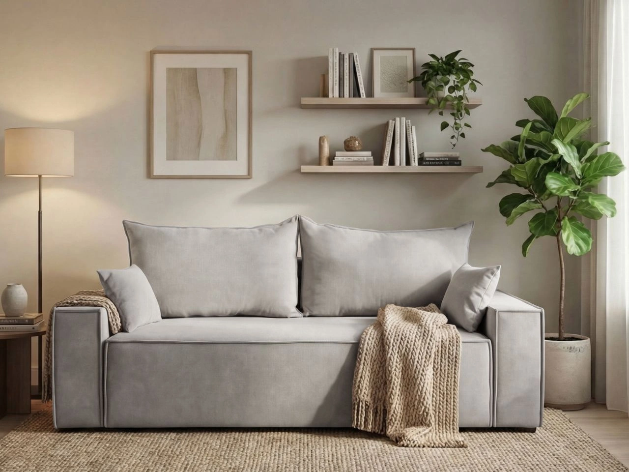 Schlafsofa mit Bettfunktion und Bettkasten Sivra Hellgrau