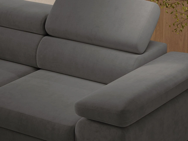 Ecksofa L-Form mit Schlaffunktion und Bettkasten Argon Links Dunkelgrau