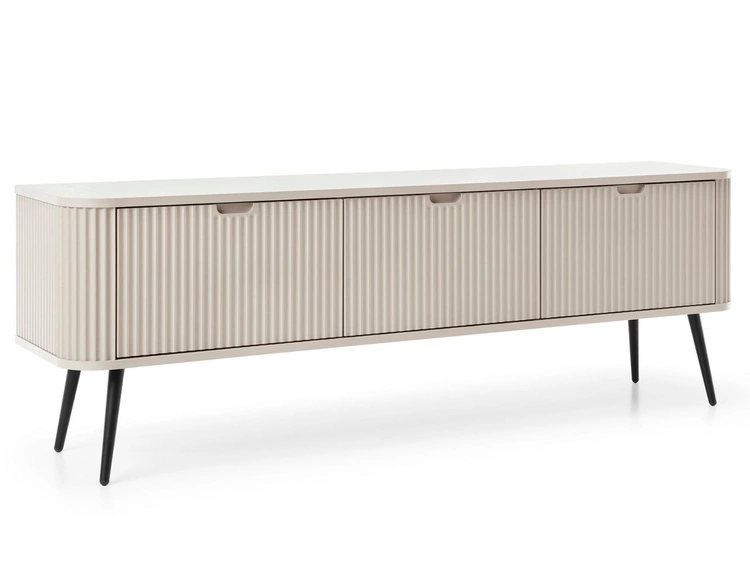 TV-Lowboard mit Türen Viva Beige auf Schwarzen Beinen