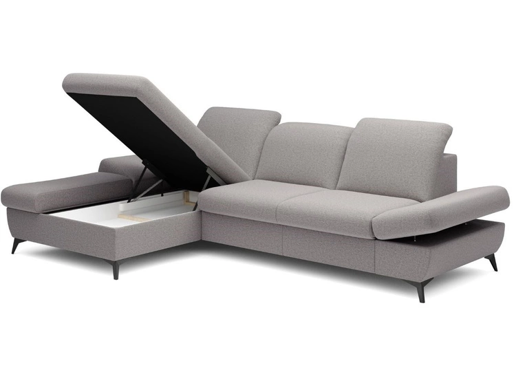 Ecksofa L-Form Links mit Schlaffunktion und Bettkasten Hannover Grau