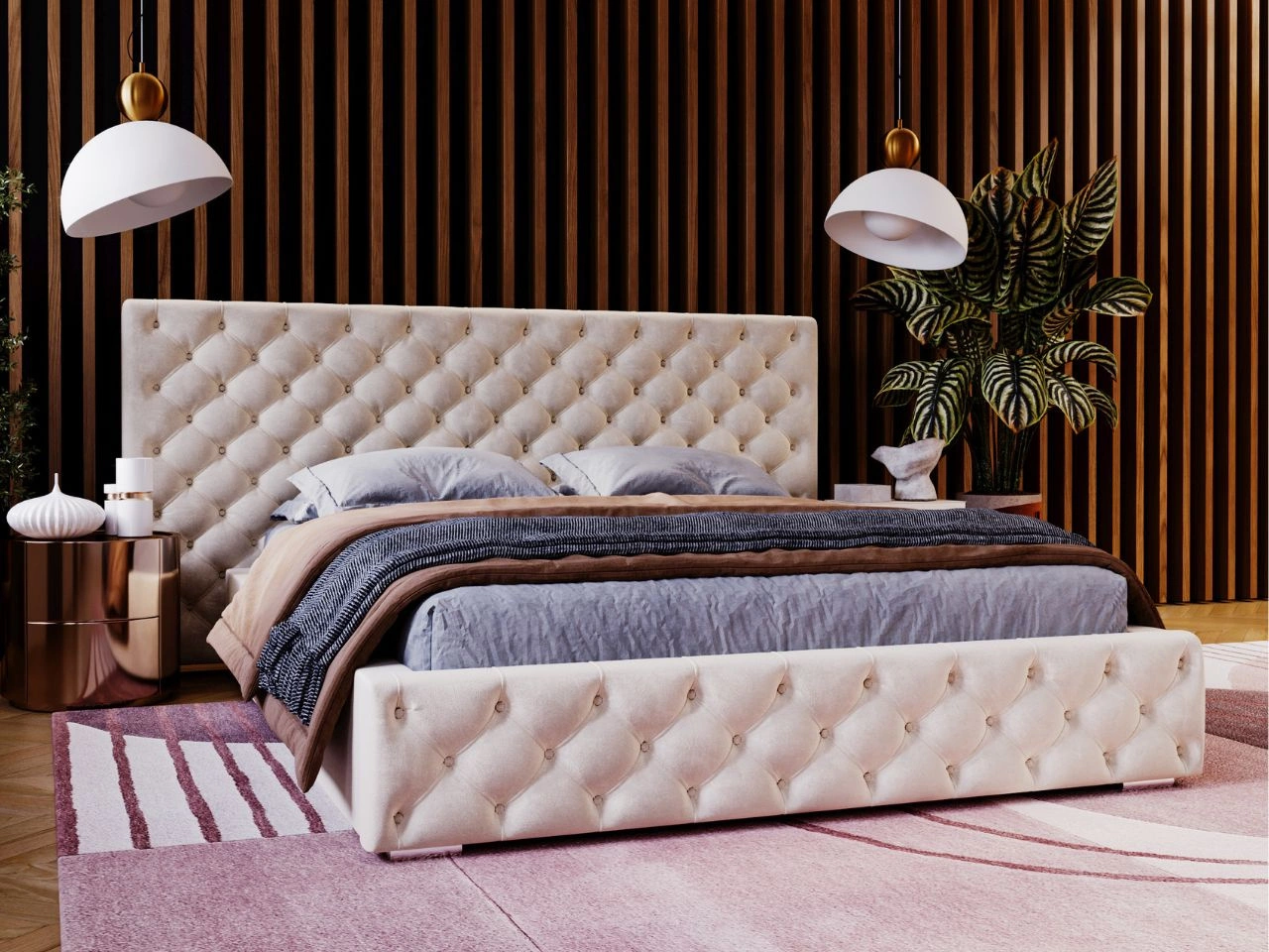 Polsterbett mit Bettkasten und Lattenrost 140x200 Madera Beige