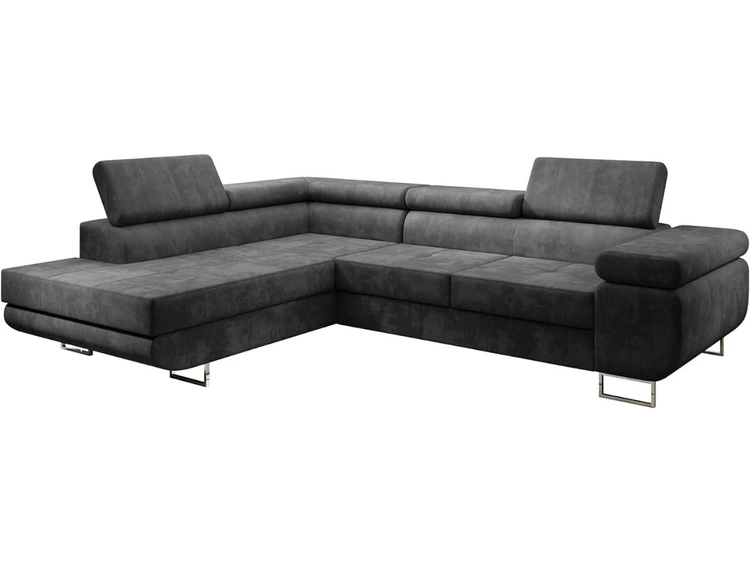 Ecksofa L-Form Links mit Schlaffunktion und Bettkasten Solam L Dunkelgrau