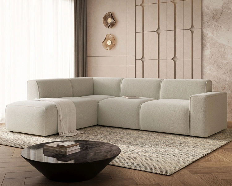 Ecksofa L-Form Links Eluno Bouclé-Stoff Beige